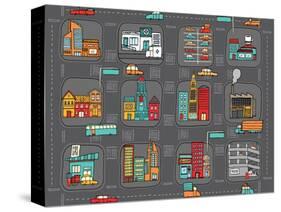 Colorful Cartoon City Map-Curvabezier-Stretched Canvas