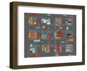 Colorful Cartoon City Map-Curvabezier-Framed Art Print