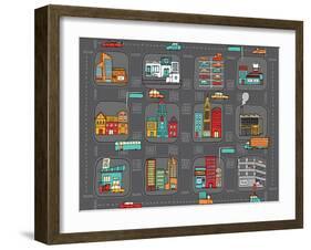 Colorful Cartoon City Map-Curvabezier-Framed Art Print