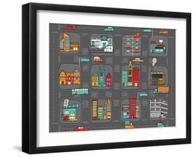 Colorful Cartoon City Map-Curvabezier-Framed Art Print