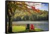 Colorful chairs on the banks of the lake, Peaks Of Otter, Blue Ridge Parkway, Smoky Mountains, USA.-Anna Miller-Framed Stretched Canvas