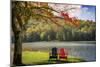 Colorful chairs on the banks of the lake, Peaks Of Otter, Blue Ridge Parkway, Smoky Mountains, USA.-Anna Miller-Mounted Photographic Print