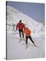 Colorful Couple Cross Country Skiing-null-Stretched Canvas