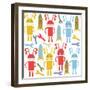 Colorful Cute Robots and Monsters Pattern-Luizavictorya72-Framed Art Print