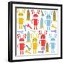 Colorful Cute Robots and Monsters Pattern-Luizavictorya72-Framed Art Print