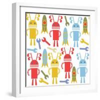 Colorful Cute Robots and Monsters Pattern-Luizavictorya72-Framed Art Print