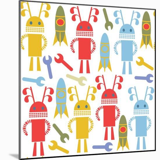 Colorful Cute Robots and Monsters Pattern-Luizavictorya72-Mounted Art Print