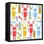 Colorful Cute Robots and Monsters Pattern-Luizavictorya72-Framed Stretched Canvas