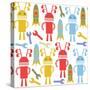 Colorful Cute Robots and Monsters Pattern-Luizavictorya72-Stretched Canvas