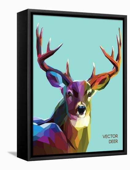 Colorful Deer Illustration. Background with Wild Animal. Low Poly Deer with Horns.-Sovusha-Framed Stretched Canvas