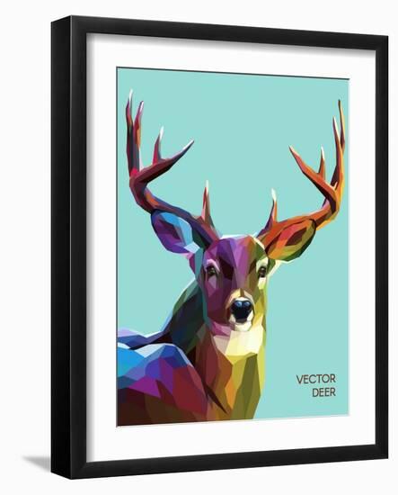 Colorful Deer Illustration. Background with Wild Animal. Low Poly Deer with Horns.-Sovusha-Framed Art Print