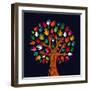 Colorful Diversity Tree Hands Illustration-Cienpies Design-Framed Art Print