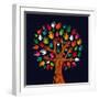 Colorful Diversity Tree Hands Illustration-Cienpies Design-Framed Art Print