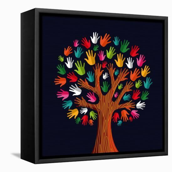 Colorful Diversity Tree Hands Illustration-Cienpies Design-Framed Stretched Canvas