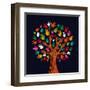 Colorful Diversity Tree Hands Illustration-Cienpies Design-Framed Art Print