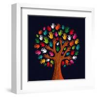 Colorful Diversity Tree Hands Illustration-Cienpies Design-Framed Art Print