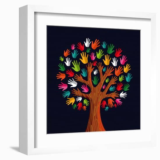 Colorful Diversity Tree Hands Illustration-Cienpies Design-Framed Art Print