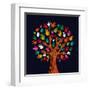 Colorful Diversity Tree Hands Illustration-Cienpies Design-Framed Art Print