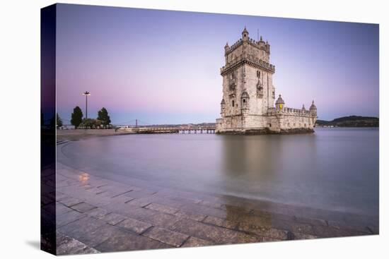 Colorful Dusk on the Tower of Belem, UNESCO World Heritage Site, Reflected in Tagus River-Roberto Moiola-Stretched Canvas