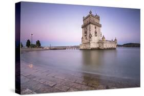 Colorful Dusk on the Tower of Belem, UNESCO World Heritage Site, Reflected in Tagus River-Roberto Moiola-Stretched Canvas