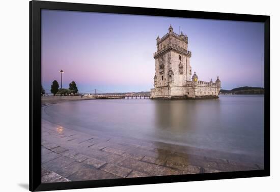 Colorful Dusk on the Tower of Belem, UNESCO World Heritage Site, Reflected in Tagus River-Roberto Moiola-Framed Photographic Print