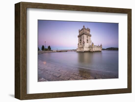 Colorful Dusk on the Tower of Belem, UNESCO World Heritage Site, Reflected in Tagus River-Roberto Moiola-Framed Photographic Print