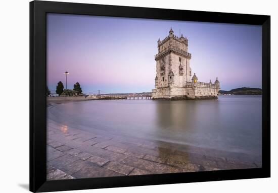 Colorful Dusk on the Tower of Belem, UNESCO World Heritage Site, Reflected in Tagus River-Roberto Moiola-Framed Photographic Print
