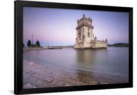 Colorful Dusk on the Tower of Belem, UNESCO World Heritage Site, Reflected in Tagus River-Roberto Moiola-Framed Photographic Print