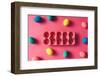 Colorful Easter Eggs on Pink Background-Zamurovic Photography-Framed Photographic Print