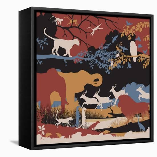 Colorful Editable Vector Illustration of Wildlife Diversity-Robert Adrian Hillman-Framed Stretched Canvas