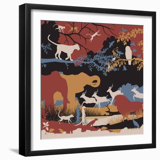 Colorful Editable Vector Illustration of Wildlife Diversity-Robert Adrian Hillman-Framed Art Print