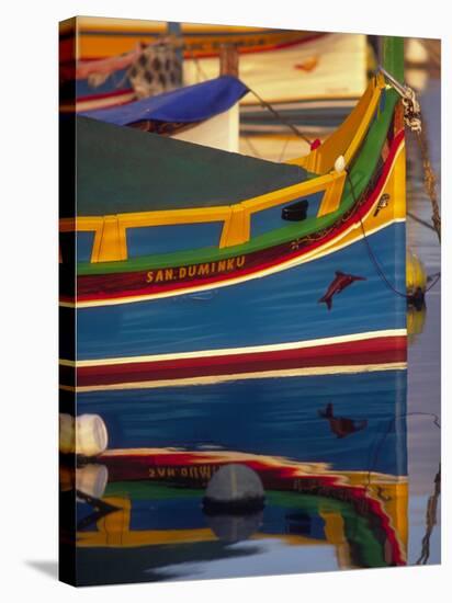 Colorful Fishing Boat Reflecting in Water, Malta-Robin Hill-Stretched Canvas