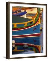 Colorful Fishing Boat Reflecting in Water, Malta-Robin Hill-Framed Premium Photographic Print