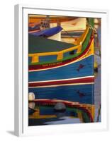 Colorful Fishing Boat Reflecting in Water, Malta-Robin Hill-Framed Premium Photographic Print