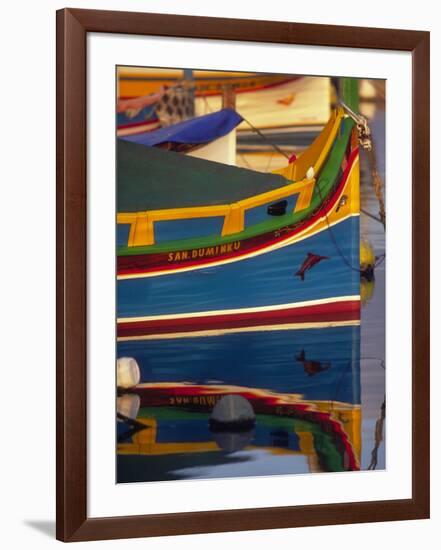 Colorful Fishing Boat Reflecting in Water, Malta-Robin Hill-Framed Photographic Print