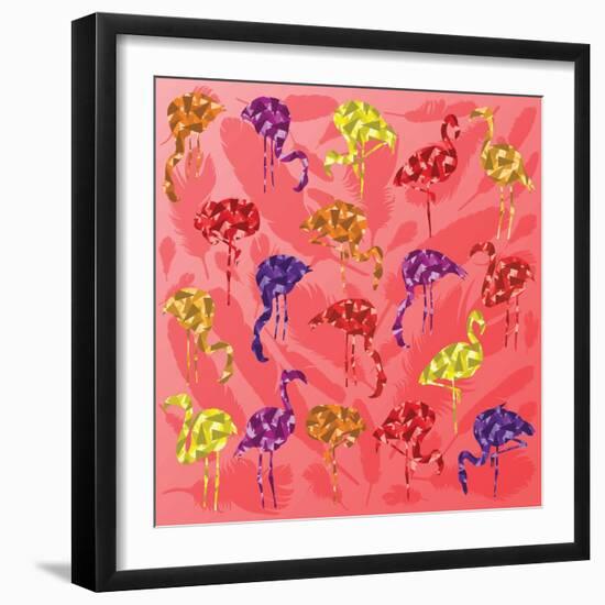 Colorful Flamingo Bird Silhouettes Illustration Collection Vector-Kristaps Eberlins-Framed Art Print