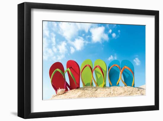 Colorful Flipflops Sunny Beach-null-Framed Art Print