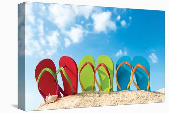 Colorful Flipflops Sunny Beach-null-Stretched Canvas