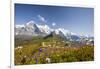 Colorful flowers framing Mount Eiger Mannlichen Grindelwald Bernese Oberland Canton of Berne Switze-ClickAlps-Framed Photographic Print