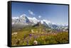 Colorful flowers framing Mount Eiger Mannlichen Grindelwald Bernese Oberland Canton of Berne Switze-ClickAlps-Framed Stretched Canvas