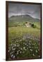 Colorful flowers in bloom frame the medieval village, Castelluccio di Norcia, Umbria, Italy-Roberto Moiola-Framed Photographic Print