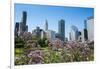 Colorful Flowers in the Millennium Park with the Skyline of Chicago, Illinois, Usa-Michael Runkel-Framed Photographic Print