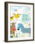 Colorful Funny Cartoon Farm Domestic Animals Birthday Greeting Card. Countryside Humor Cute Colorfu-Popmarleo-Framed Art Print
