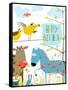 Colorful Funny Cartoon Farm Domestic Animals Birthday Greeting Card. Countryside Humor Cute Colorfu-Popmarleo-Framed Stretched Canvas