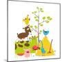 Colorful Funny Cartoon Farm Domestic Animals Pyramid Composition Card. Countryside Cottage Animals-Popmarleo-Mounted Premium Giclee Print