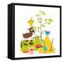 Colorful Funny Cartoon Farm Domestic Animals Pyramid Composition Card. Countryside Cottage Animals-Popmarleo-Framed Stretched Canvas