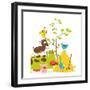Colorful Funny Cartoon Farm Domestic Animals Pyramid Composition Card. Countryside Cottage Animals-Popmarleo-Framed Art Print