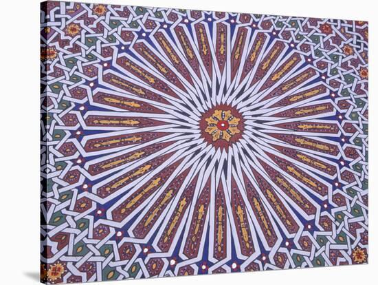 Colorful Geometric Pattern on Hand-painted Table, Morocco-Merrill Images-Stretched Canvas