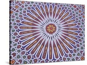 Colorful Geometric Pattern on Hand-painted Table, Morocco-Merrill Images-Stretched Canvas