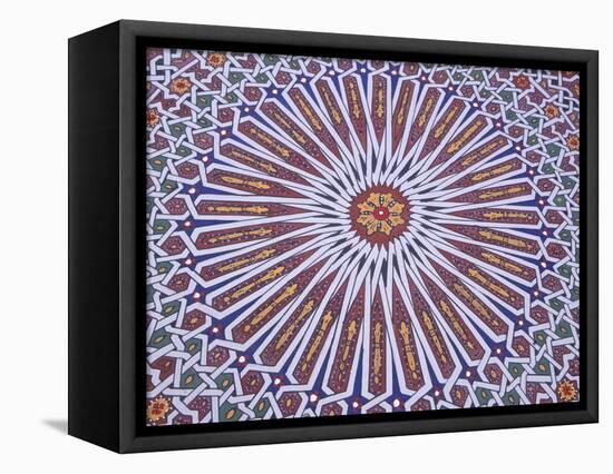 Colorful Geometric Pattern on Hand-painted Table, Morocco-Merrill Images-Framed Stretched Canvas